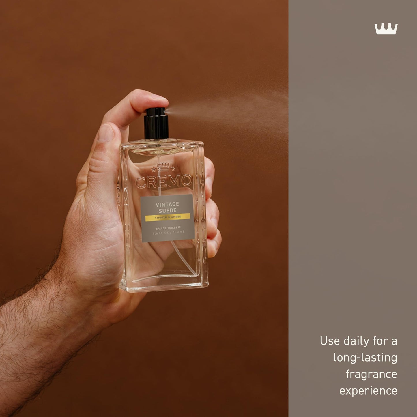 Cremo Cologne For Men - Vintage Suede Mens Cologne Spray, A Combination of White Moss, Rich Amber, and Smooth Suede, Multi-Layered Signature Men's