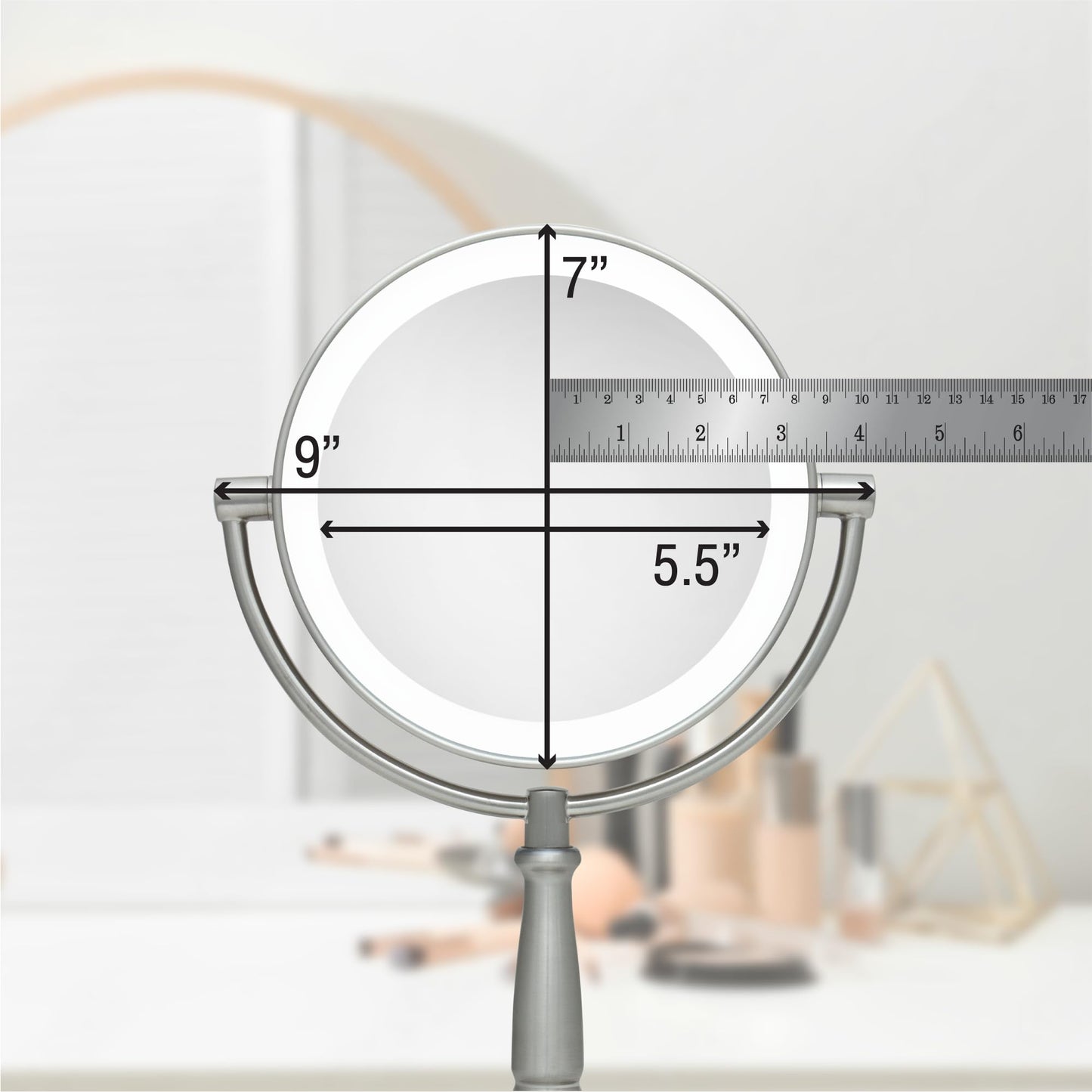 Zadro 9" Round LED Makeup Mirror with Lights and Magnification 5&10X/1X AA Battery Operated Swivel Lighted Makeup Mirror