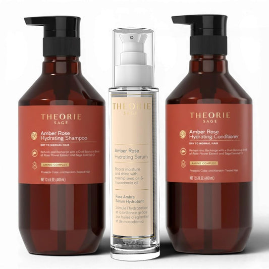 THEORIE Botanical Hair Care Ritual Set, Shampoo, Conditioner & Hair Serum Trio, 3 Piece Hair Care Set for All Hair Types (Amber Rose Hydrating) Beauty & Personal Care Theorie