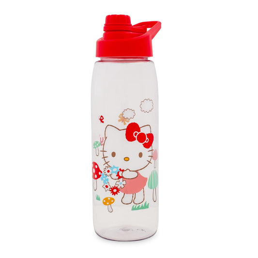 Silver Buffalo Sanrio Hello Kitty Mushrooms Water Bottle With Screw-Top Handle Lid | Large Plastic Sports Jug | Holds 28 Ounces