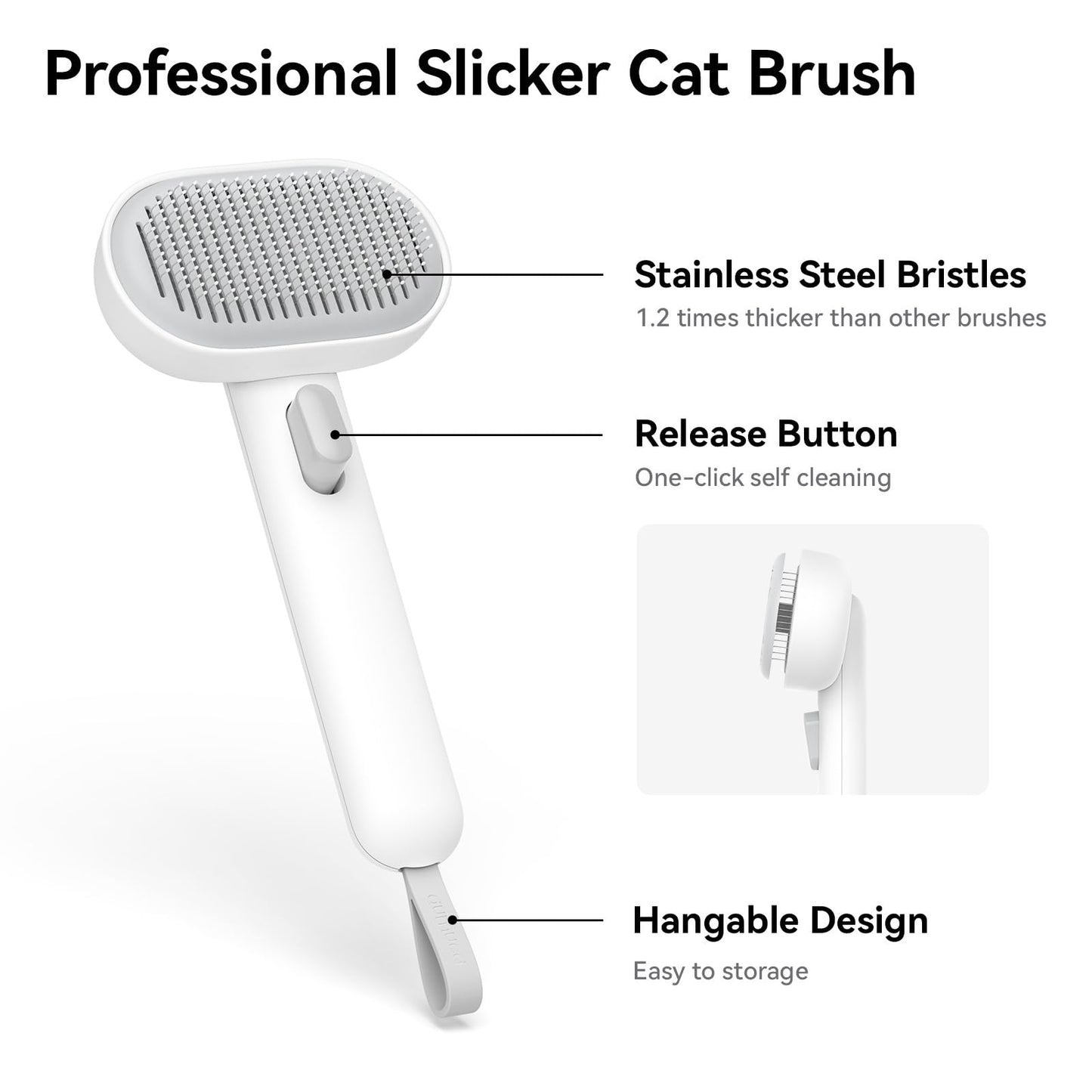 aumuca Cat Brush for Shedding – Grooming Deshedding Tool for Long & Short Haired Cats, Dogs, Kittens – White