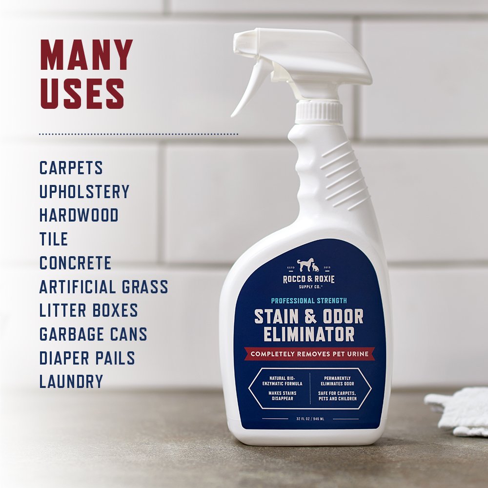 Rocco & Roxie Stain & Odor Eliminator – 32oz Enzymatic Pet Cleaner for Carpet, Cat & Dog Urine, Strong Odor Remover Spray