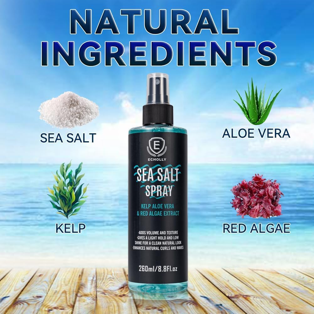 ECHOLLY Sea Salt Spray for Men & Women-Volumizing & Textuirzing With Kelp,Aloe Vera & Red Algae Extract-Matte Finish Lightweight for Natural Beach