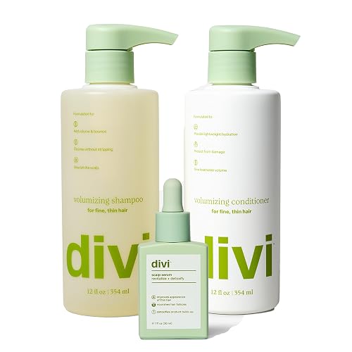 Divi Volumizing Starter Bundle for Women and Men - Includes Volumizing Shampoo, Conditioner, and Scalp Serum for Healthy, Fuller Hair - Lightweight