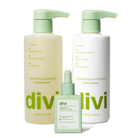 Divi Volumizing Starter Bundle for Women and Men - Includes Volumizing Shampoo, Conditioner, and Scalp Serum for Healthy, Fuller Hair - Lightweight Beauty & Personal Care Divi