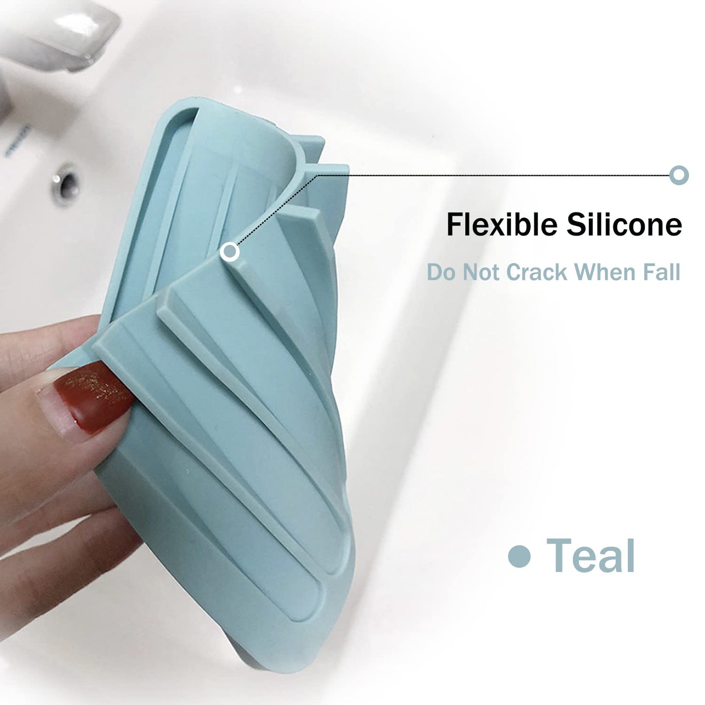 3-Pack Self Draining Soap Dishes – Silicone Waterfall Soap Holders Keep Bars Dry & Clean, Easy to Clean – White, Gray, Teal