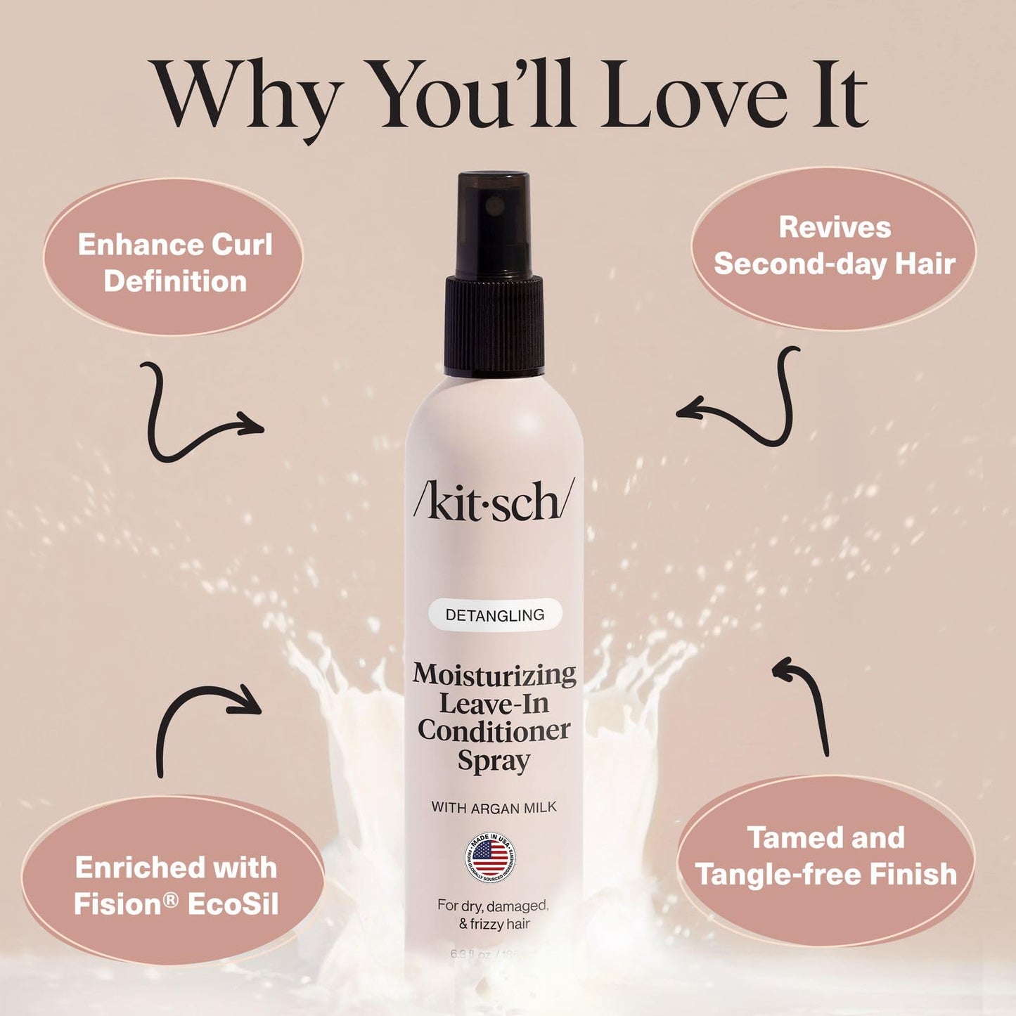 Kitsch Argan Milk Leave In Conditioner Spray - Hair Detangler Spray for Curly, Wavy, Fine, Dry & Damaged Hair - Silicone-Free | Ideal Gifts for Women Beauty & Personal Care Kitsch