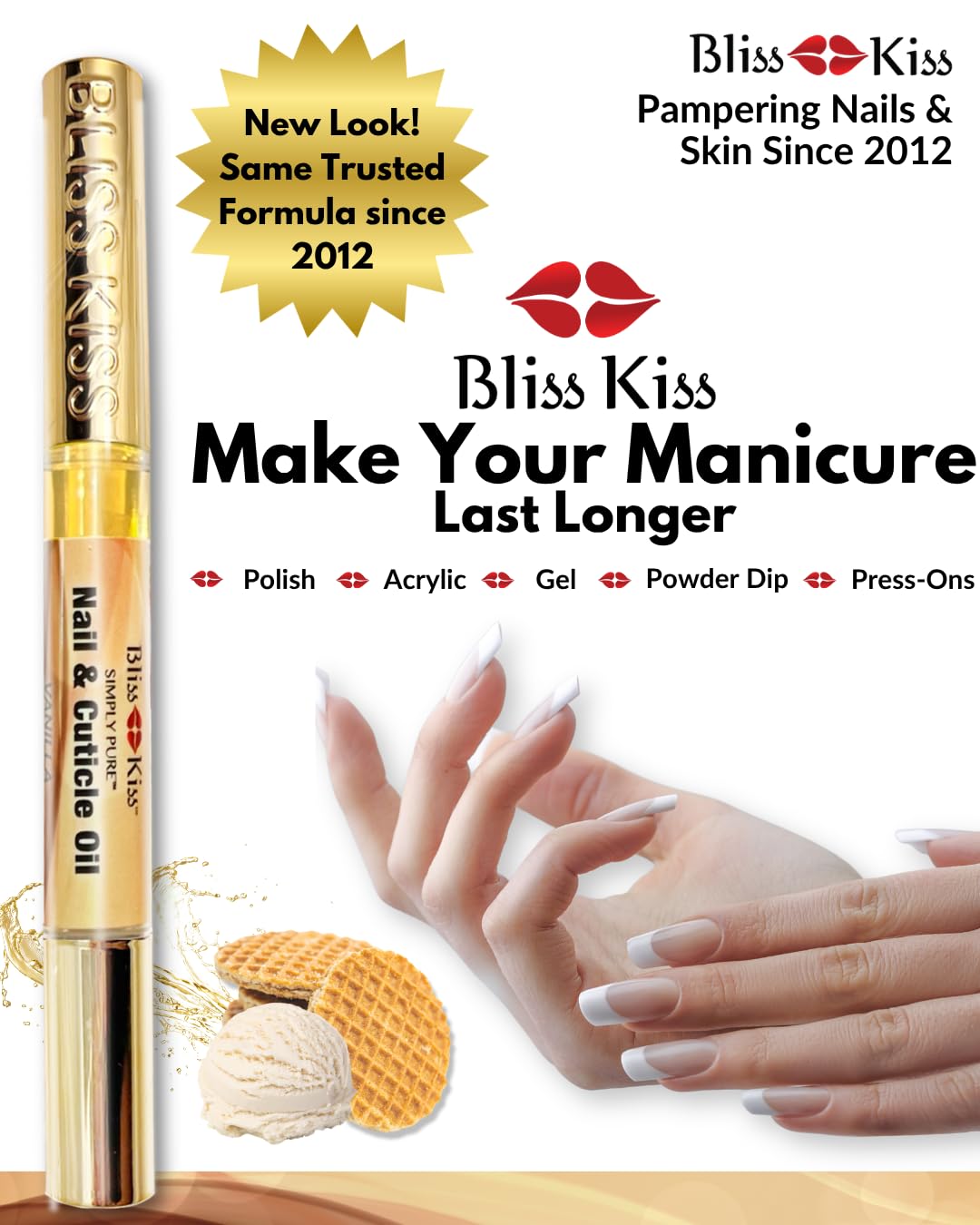 Bliss Kiss | 1 Vanilla Fragrance | Nail Oil Cuticle Pen w/Vitamin E & Jojoba?Nail Strengthener Nail Growth Serum for Brittle Peeling Breaking Thin Beauty & Personal Care Bliss Kiss