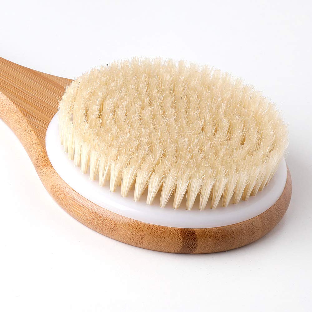 Ithyes Body Brush Dry Brushing Back Scrubber Shower Bath Brush Bamboo Wood Long Handle Natural Bristles exfoliating Massage Improve Blood Circulation