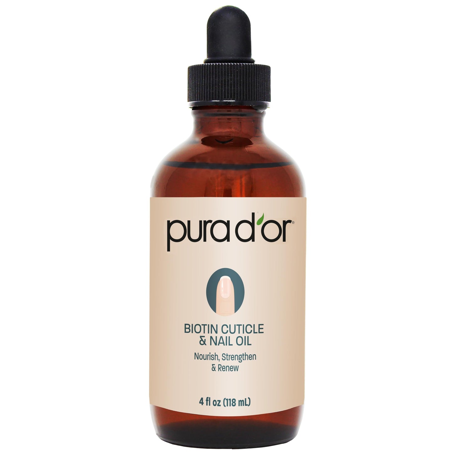 PURA D'OR 4 Oz Nail and Cuticle Oil - Nourishing Treatment with Dropper - Natural Blend Enriched with Biotin, Vitamin E, Milk for Nail Growth, Healthy