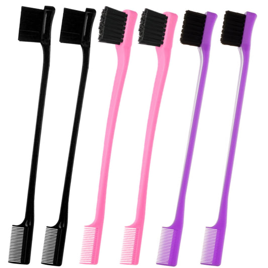 6Pack Double Sided Edge Control Hair Brush Professional Edge Control Hair Brush Comb Set, Dual-Sided Bristle Design, Pink Purple Black Beauty and Personal Care Chayumda Default Title