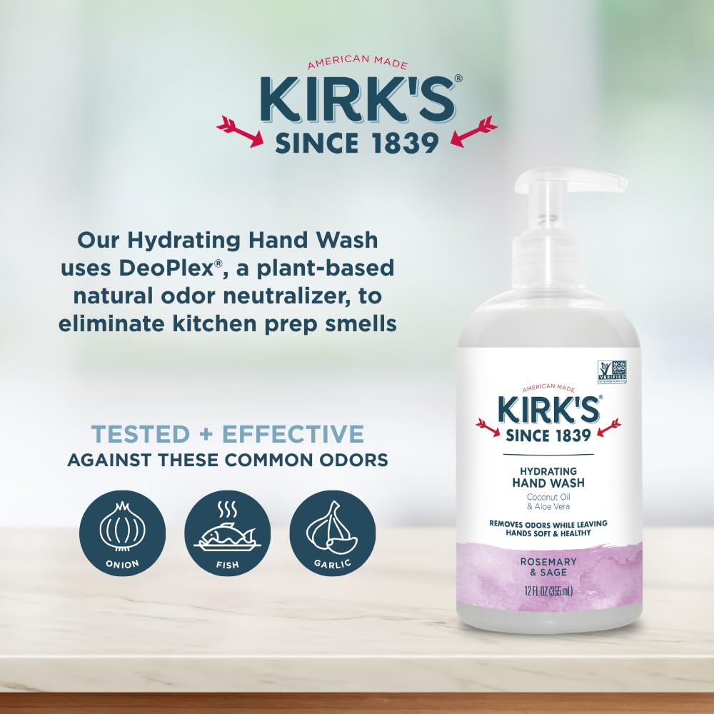 Kirk's Hydrating Hand Wash - Made with Coconut Oil and Aloe Vera, With Odor Neutralizing Technology To Help Eliminate Odors, Non-GMO, Vegan, Variety