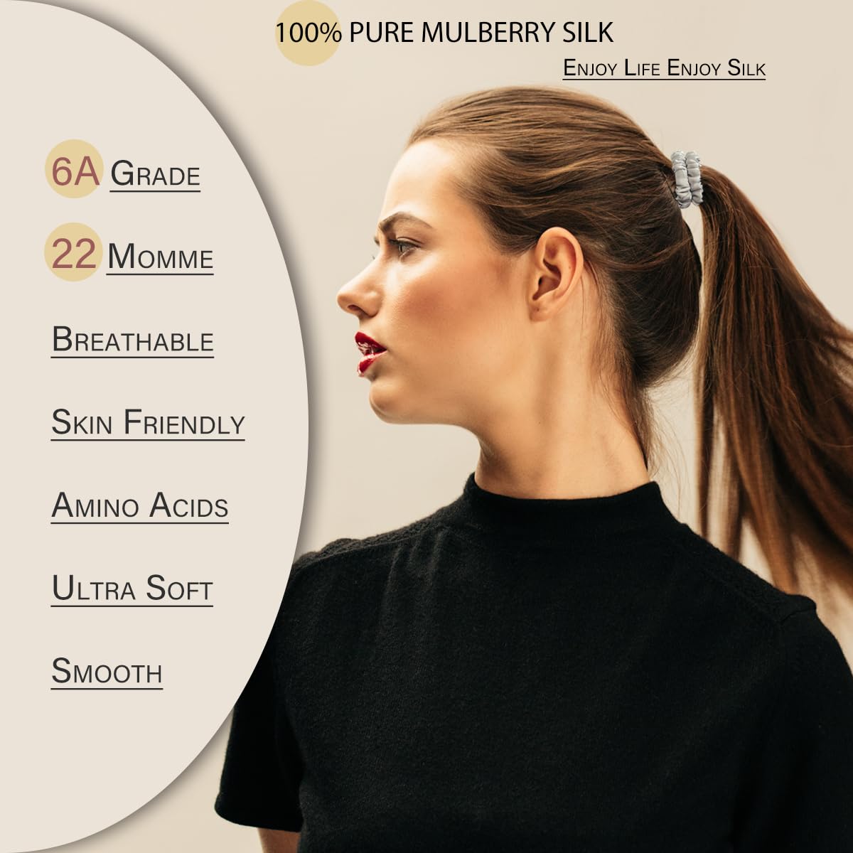 SEMRUE 22 Momme 100% Pure Mulberry Silk Scrunchies (4 PCS) - Small Hair Elastics and Ties for Women, Sleep Hair Care, No Damage, Black Beauty and Personal Care SEMRUE