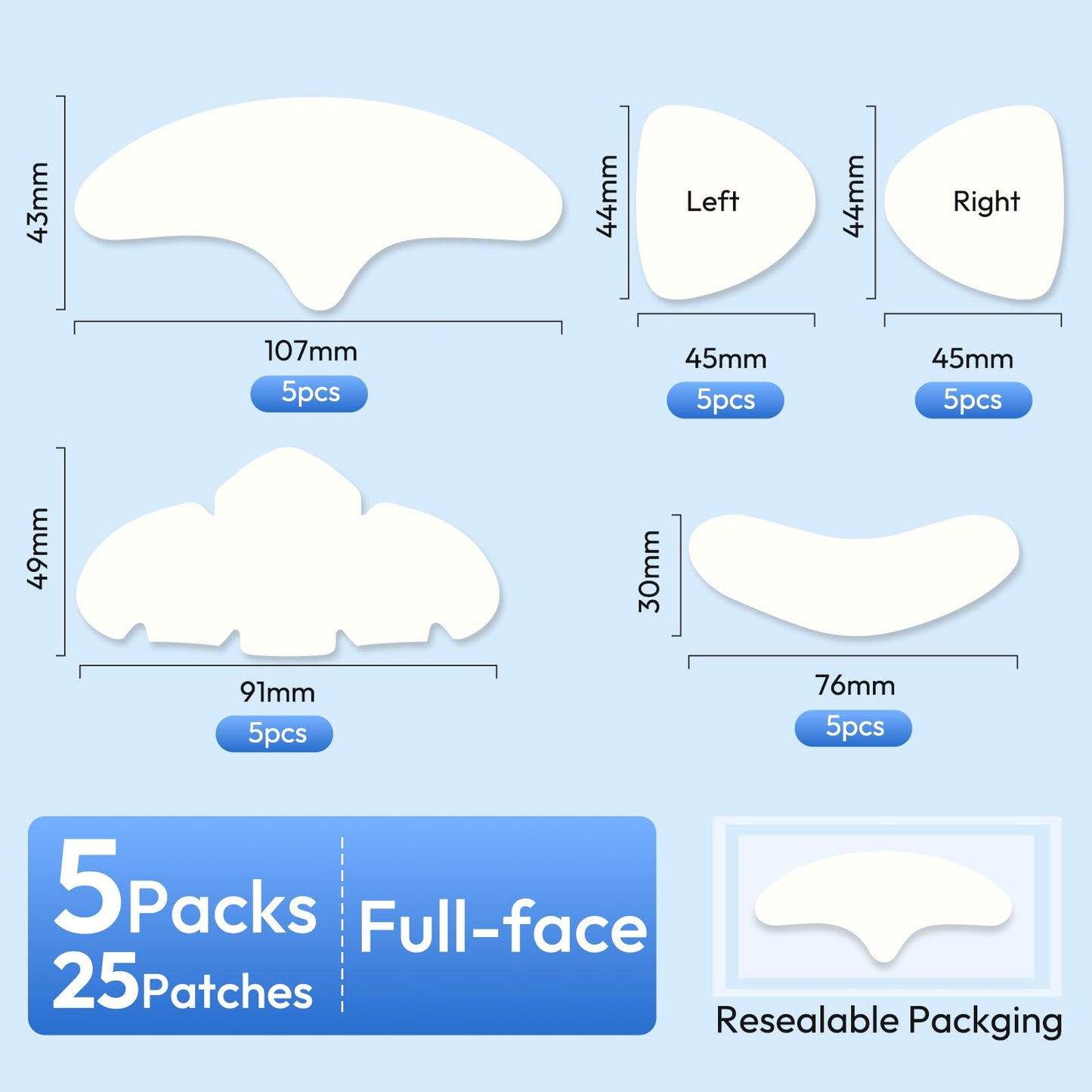 Full Face Pimple Patches (5 Pack, 25 Patches),XL Hydrocolloid Acne Patches for Whole Face,Nose,Chin,Forehead,Cheeks w/Tea Tree Oil&Salicylic