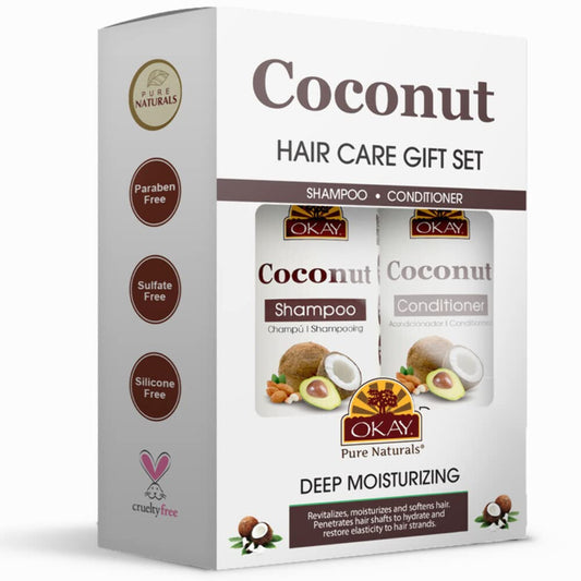 OKAY Coconut Deep Moisturizing Hair Care Gift Set (2 x 12 oz) - Hydrating Shampoo & Conditioner Duo for Dry, Damaged Hair, Restores Moisture