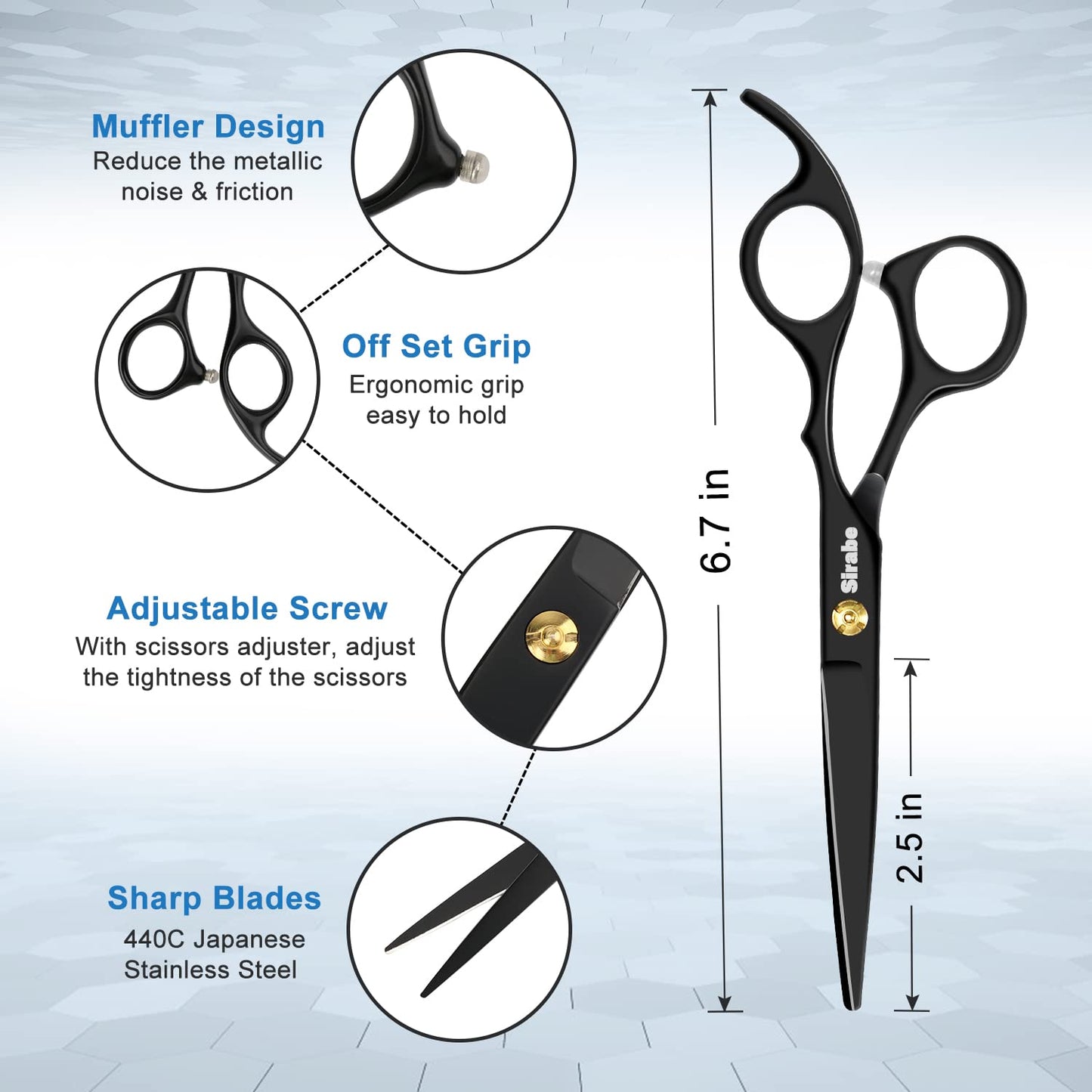 Sirabe 10 PCS Hair Cutting Scissors Set, Professional Haircut Scissors Kit with Cutting Scissors, Thinning Shears, Comb, Cape, Clips, Black Beauty and Personal Care Sirabe
