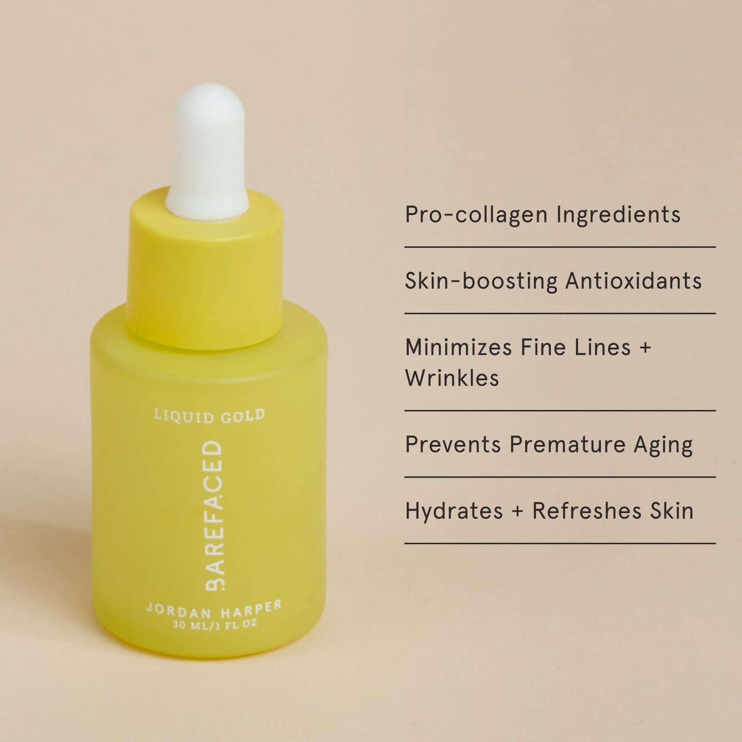 Barefaced Liquid Gold 1 Fl Oz - 15% Vitamin C Serum with Hyaluronic Acid & Vitamin E for Anti-Aging, and Hydration, Antioxidant Formula, Reduces Dark