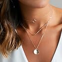 DoubleNine Geometric Square Delicate Layering Coin Necklace Disk Sequins Pendant Choker Gold Jewelry Accessories for Women Girls