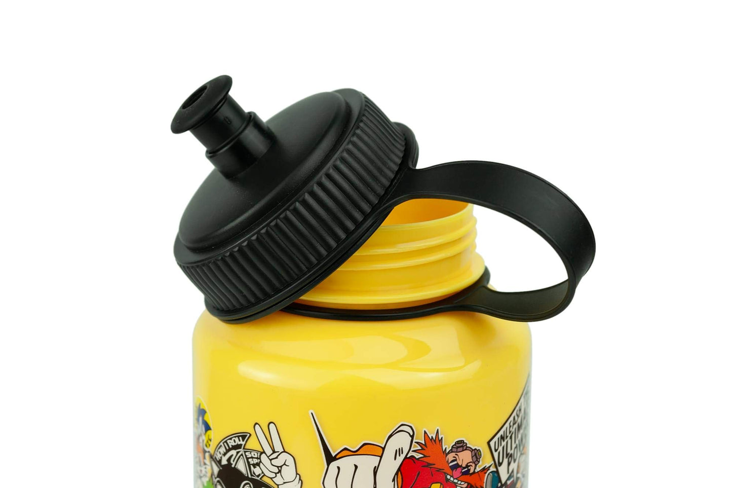 Sonic The Hedgehog Sticker Bomb Large Plastic Water Bottle | Unique Classic Yellow Water Bottle | Loaded With Sonic Artwork | Holds 32 Ounces