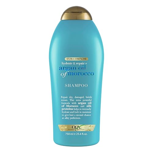 OGX Extra Strength Hydrate & Repair + Argan Oil of Morocco Shampoo for Dry, Damaged Hair, Cold-Pressed Argan Oil to Moisturize & Smooth, Paraben-Free