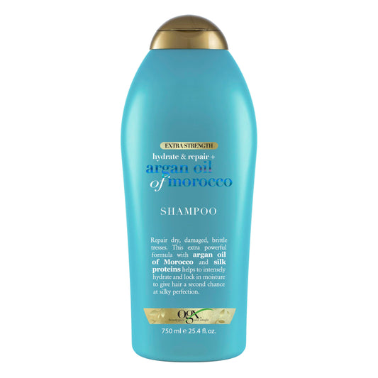 OGX Extra Strength Hydrate & Repair + Argan Oil of Morocco Shampoo for Dry, Damaged Hair, Cold-Pressed Argan Oil to Moisturize & Smooth, Paraben-Free