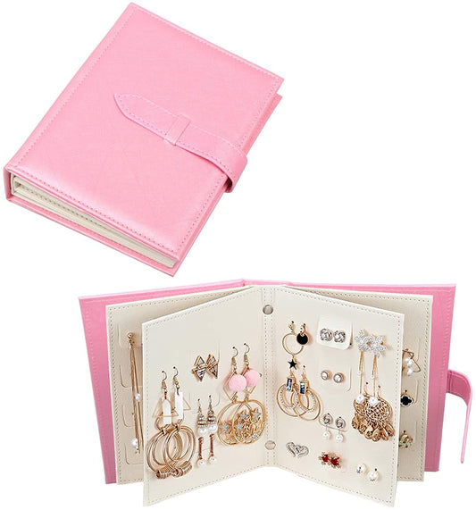 Sanzeon Earring Book Design Earring Case Portable Earring Holder Travel Jewelry Organizer Case For Earring (Pink)