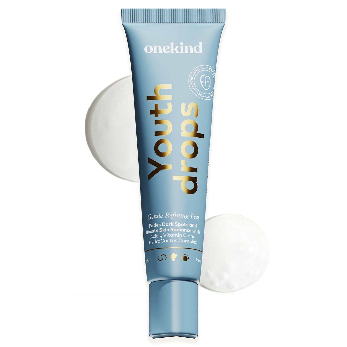 Onekind Youthdrops Night AHA BHA Gentle Resurfacing, Pore Refining, and Fine Lines 20% Exfoliating Serum Peel with Vitamin C, Glycolic Acid