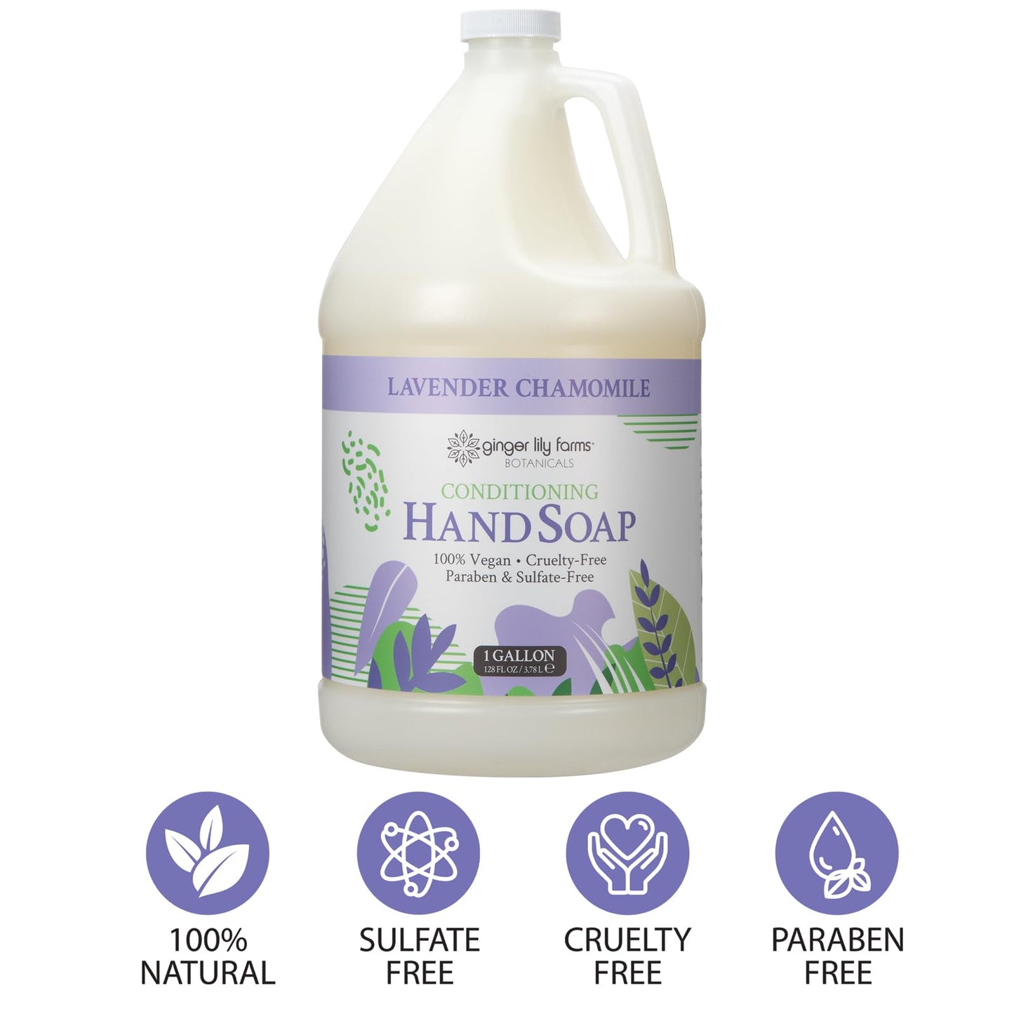 Ginger Lily Farms Botanicals All-Purpose Conditioning Liquid Hand Soap Refill, 100% Vegan & Cruelty-Free, Lavender Chamomile Scent, 1 Gallon (128 fl