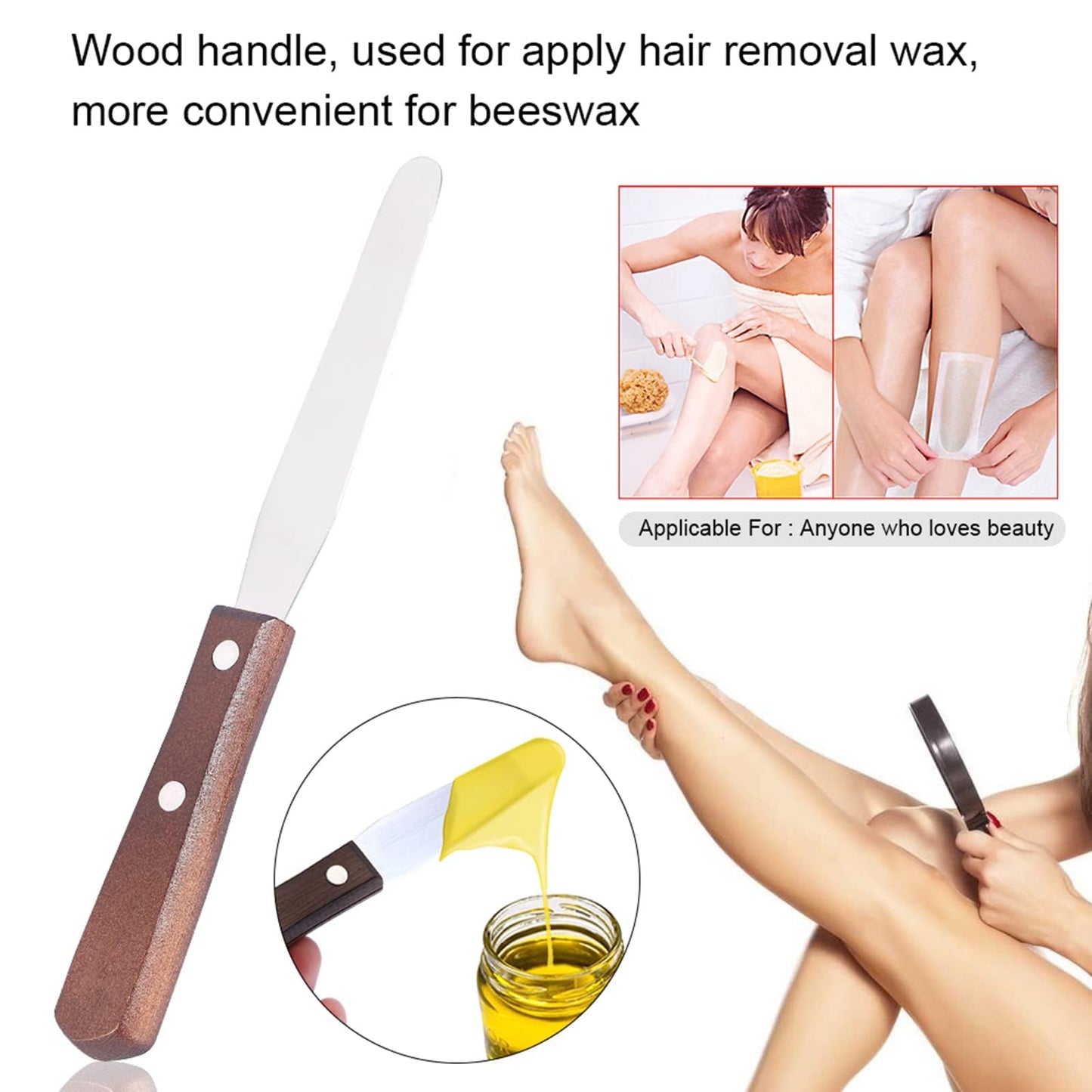 Stainless Steel Wax Spatula, Reusable Waxing Sticks Applicator with Wooden Handle Hair Removal Tool for Body Hair Removal, 7.3 * 0.8 * 0.5inch Beauty and Personal Care Agatige