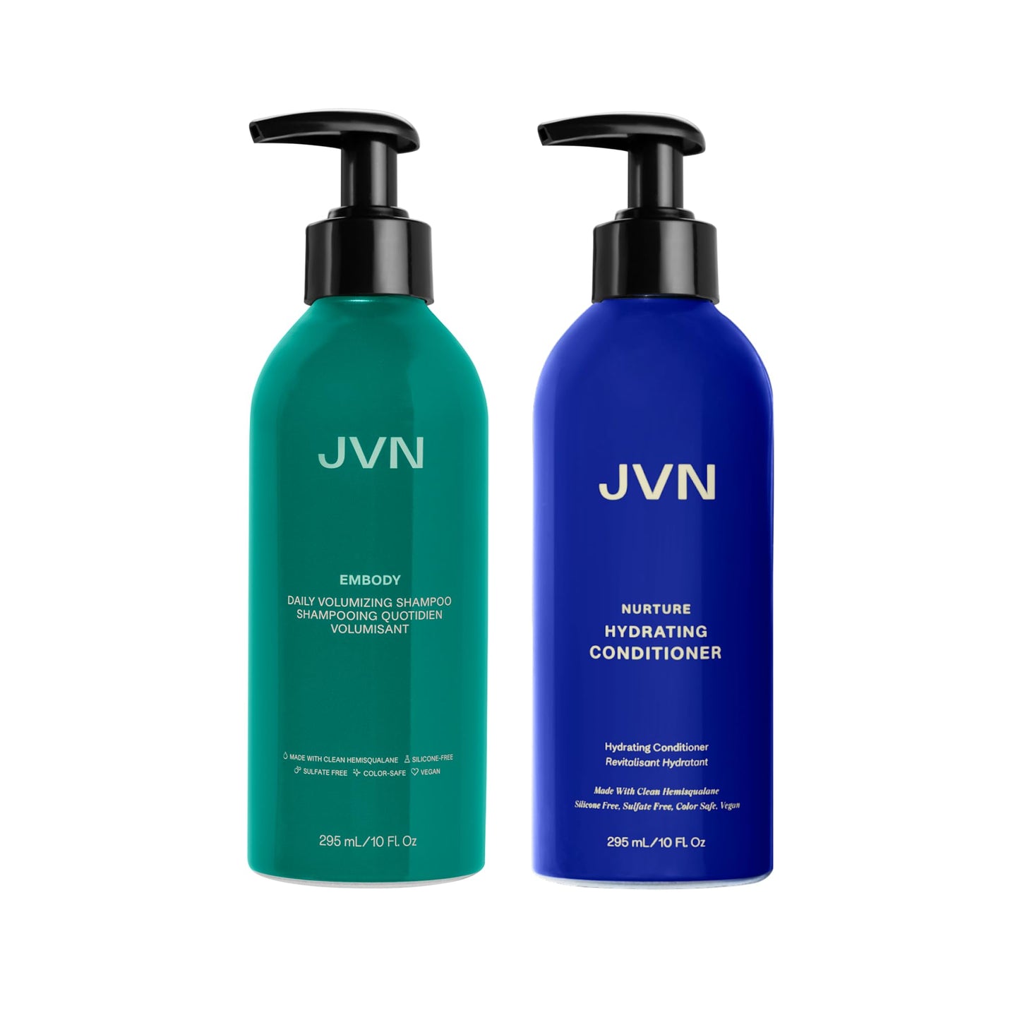 JVN Embody Volumizing Shampoo and Nurture Hydrating Conditioner Duo, 20 fl oz, Increases Body and Fullness, Moisturizing Conditioner for Dry Hair