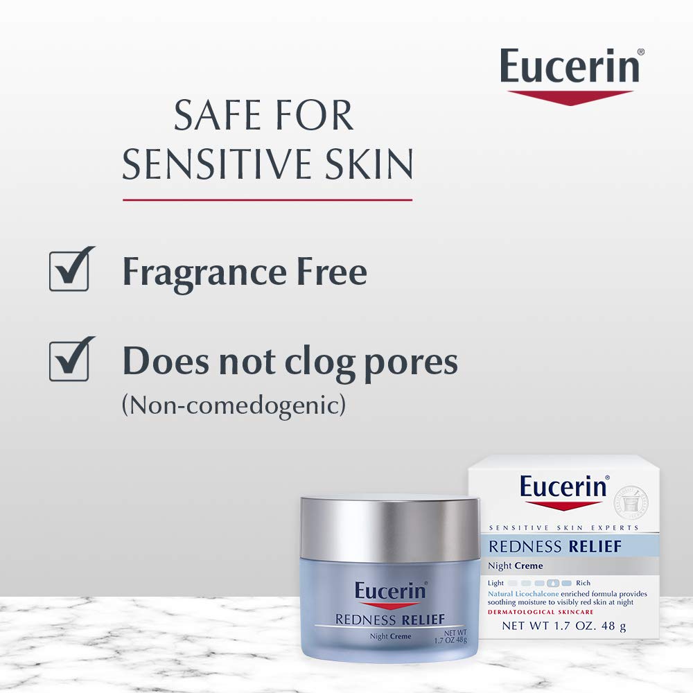 Eucerin Redness Relief Night Creme - Hydrating Cream Safe for Sensitive, Redness-Prone Skin & Rosacea - 1.7 oz Jar