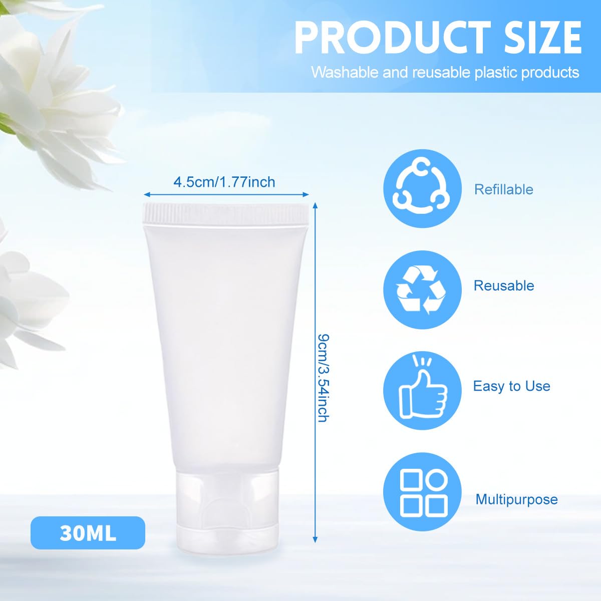 24PCS 30ml/1oz Empty Portable Refillable Clear Plastic Cosmetic Soft Tubes Bottles with Flip Cover Makeup Sample Travel Packing Container Holder Vial