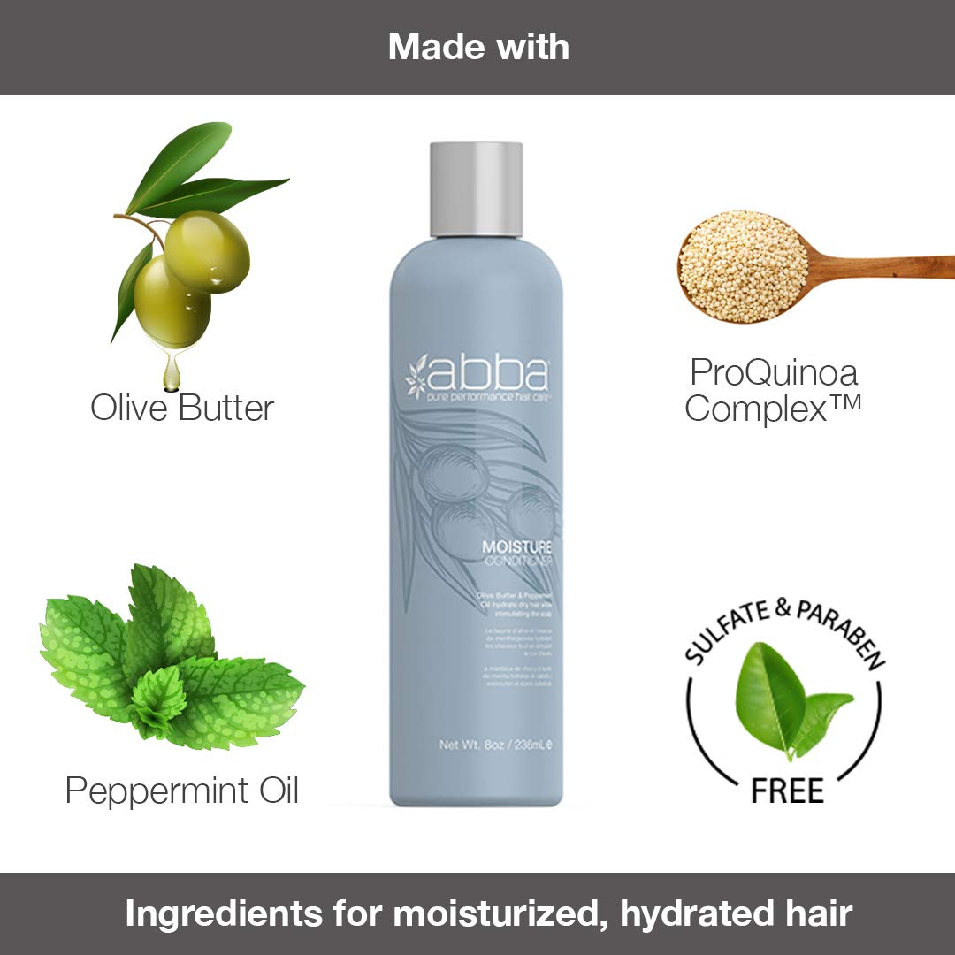ABBA - Pure Moisture Essentials Value Trio - Shampoo, Conditioner & Bonus All-In-One Leave-In Spray - Hydrating & Nourishing - Olive Butter