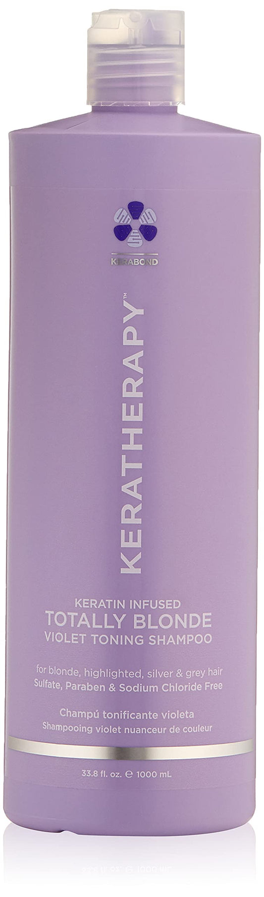 KERATHERAPY Keratin Infused Totally Blonde Violet Toning Shampoo, 33.8 fl. oz., 1000 ml - Violet Shampoo for Blonde Color Treated Hair, Brassy