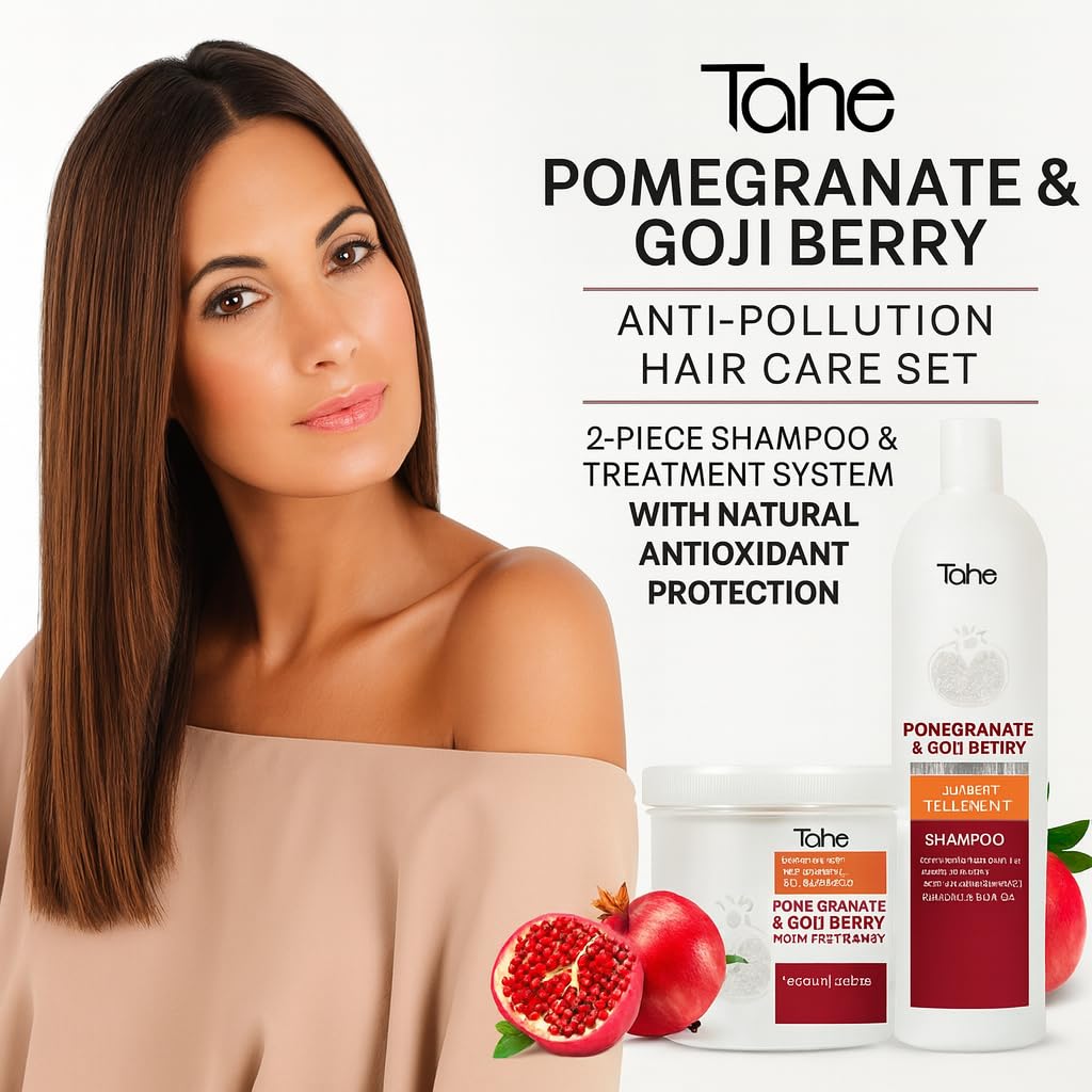 Tahe Pomegranate and Goji Berry Anti-Pollution Hair Care Set, 2-Piece Shampoo and Treatment System, Sulfate Free, Natural Antioxidant Protection