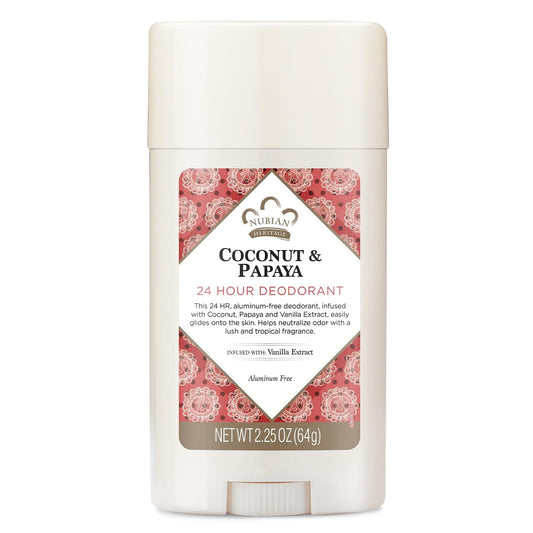 Nubian Heritage Aluminum-Free Deodorant, Coconut & Papaya - Natural Deodorant with Organic Shea Butter, Vanilla Oil, and Aloe Vera, 2.25 Oz