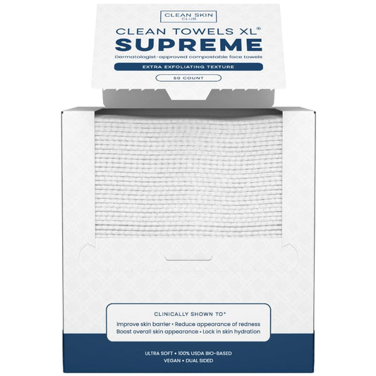 Clean Skin Club Clean Towels XL® Supreme, 100% USDA Biobased Face Towel, Disposable Face Towelette, Eczema Association Accepted, Thicker Textured Dry