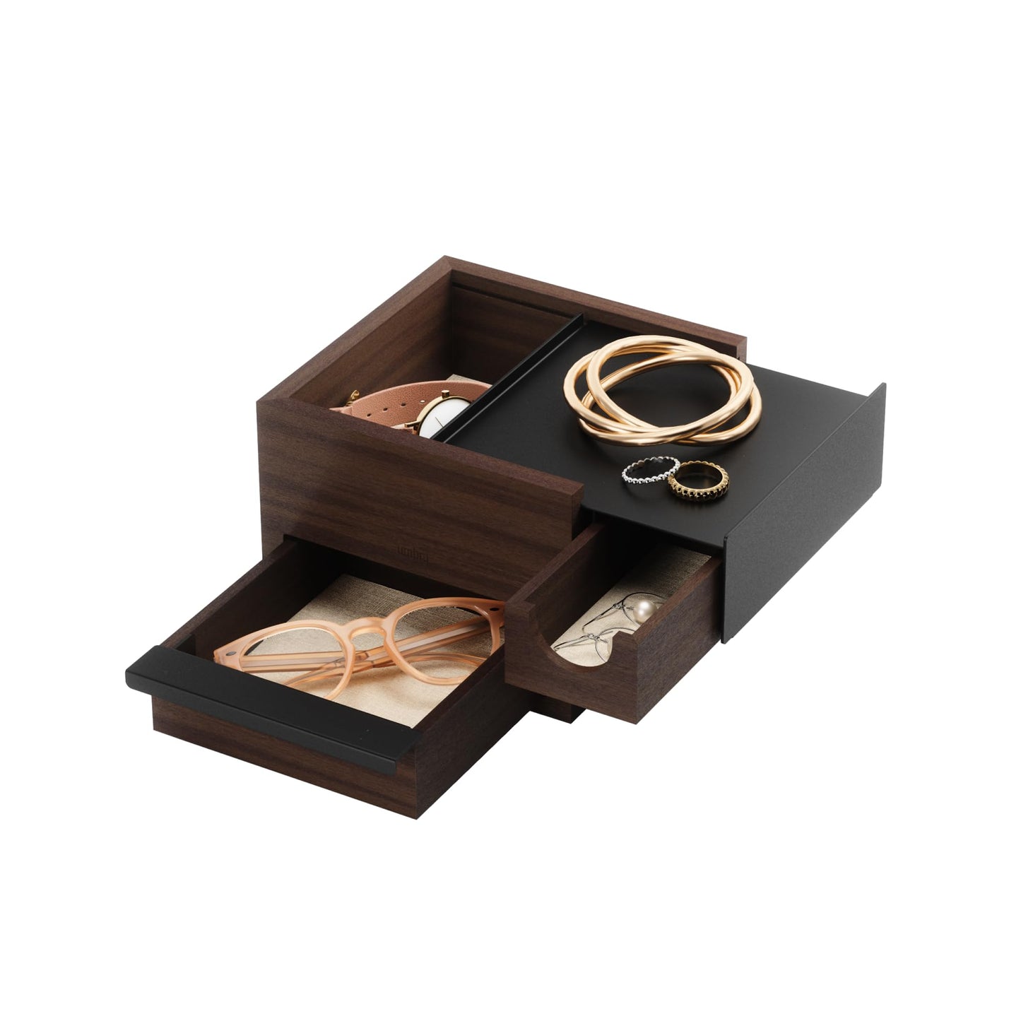 Umbra Mini Stowit Jewelry Box - Modern Keepsake Storage Organizer with Hidden Compartment Drawers for Ring, Bracelet, Watch, Necklace, Earrings…