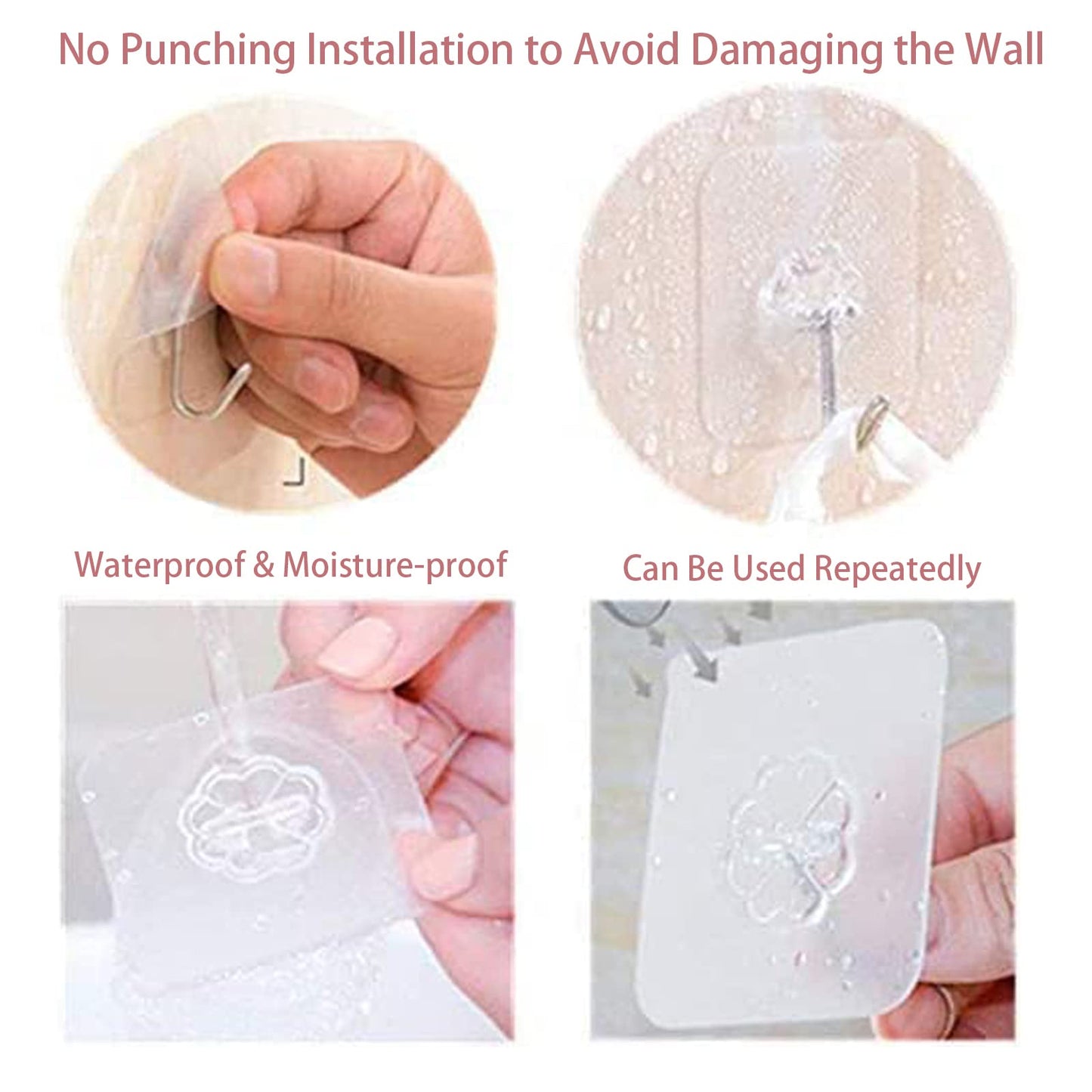 DDMY 24-Pack Transparent Adhesive Wall Hooks, 33lb Max, Reusable Waterproof Hooks for Kitchen, Bathroom, Curtains & Towels