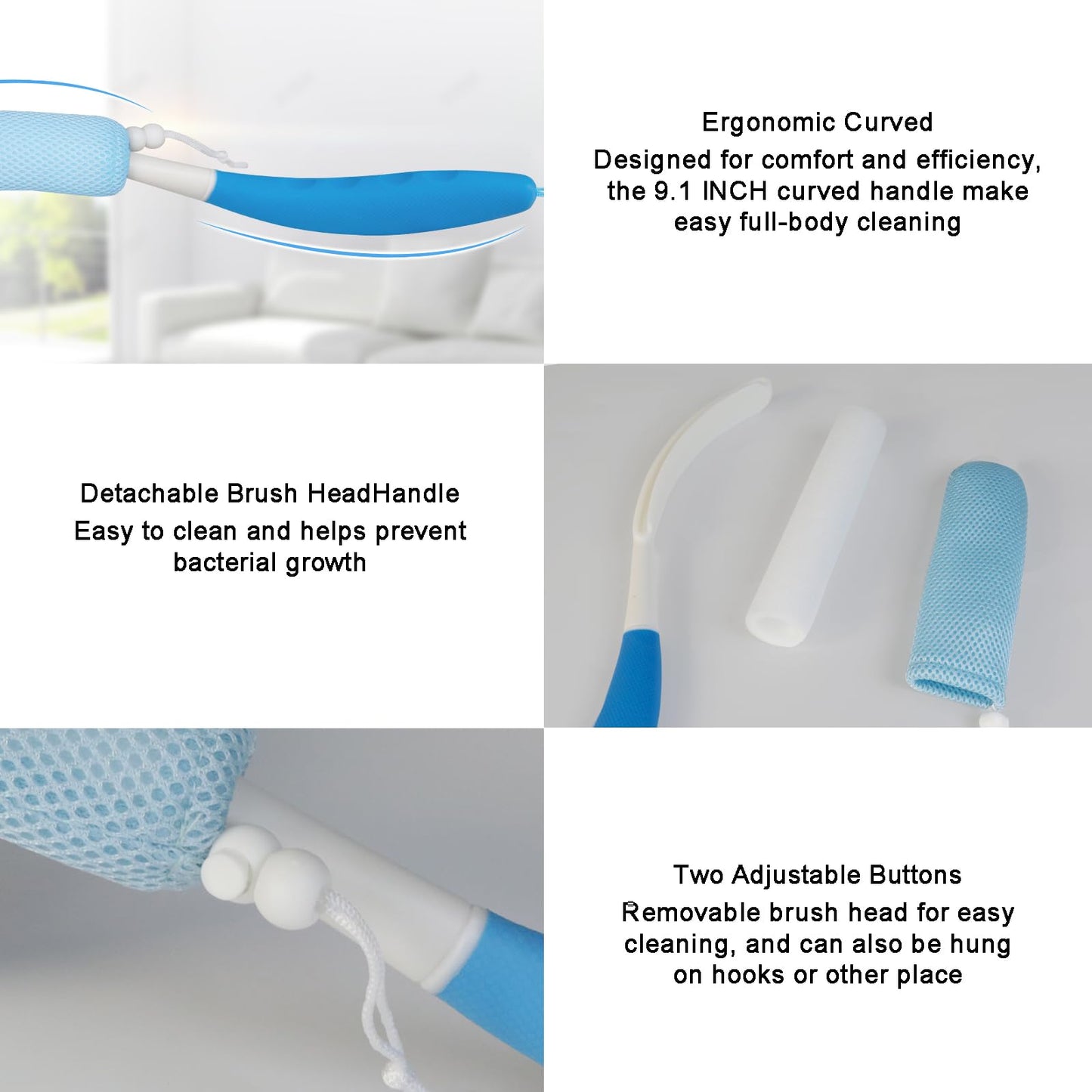 Leetye Mei Long Handled Shower Brush, Non-Slip Long Handle Bath Brush, Back Body Brush Gentle Exfoliating and Lather Well Deep Cleansing Long-Lasting