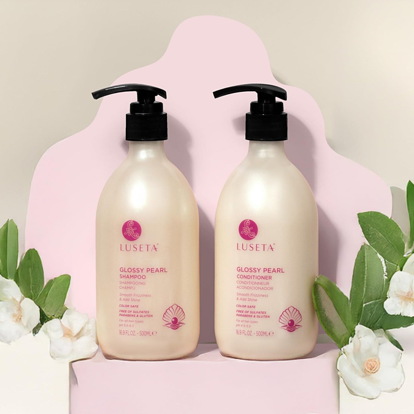 Luseta Glossy Pearl Shampoo and Conditioner Set Smooth & Moisturize, Add Shine and Helps Tame Frizz,Hydrating for Damaged Hair, Detangle,Nourish