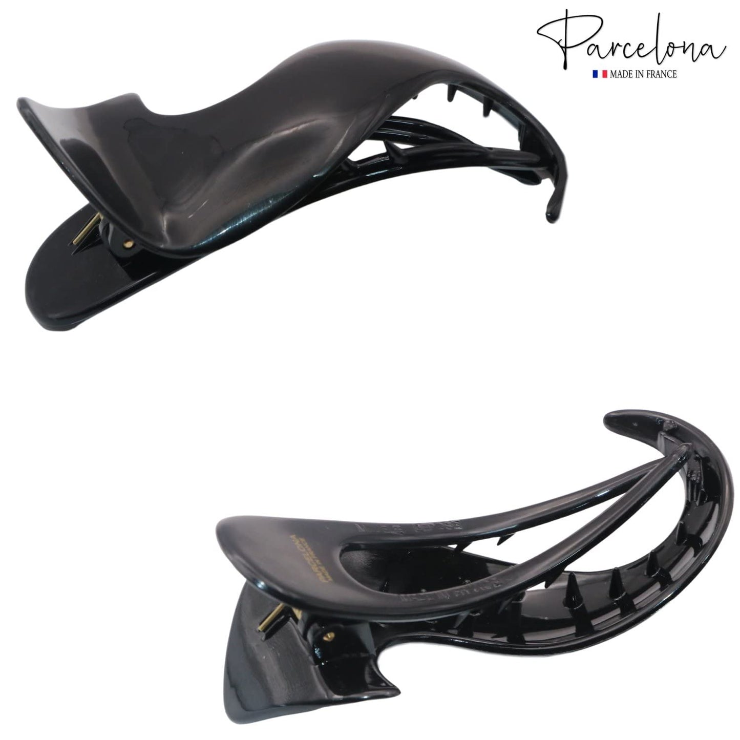 Parcelona French Crochet 3 ¼” Black Celluloid Non Slip Side Slide In Jaw Yoga Hair Claws for Fine Hair Women Hair Accessories Claw Clip for Girls