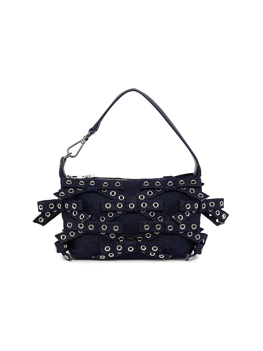 Ganni, Mini Butterfly Eyelet Denim Top Handle Pouch, Dark Navy