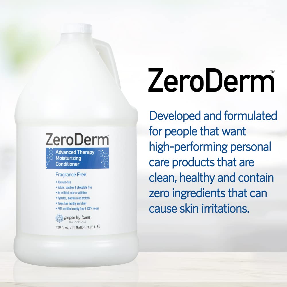 Ginger Lily Farms Botanicals ZeroDerm Advanced Therapy Moisturizing Conditioner for All Hair Types, 100% Vegan, Cruelty and Fragrance Free, 1 Gallon