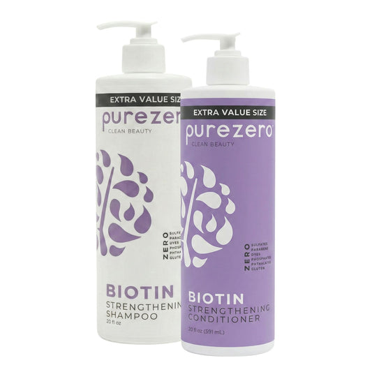 Purezero Biotin Shampoo & Conditioner Set - Anti Thinning Formula - Volumizing, Thicker, Fuller Hair - Zero Sulfates, Parabens, Dyes, Gluten - 100% Beauty & Personal Care Purezero