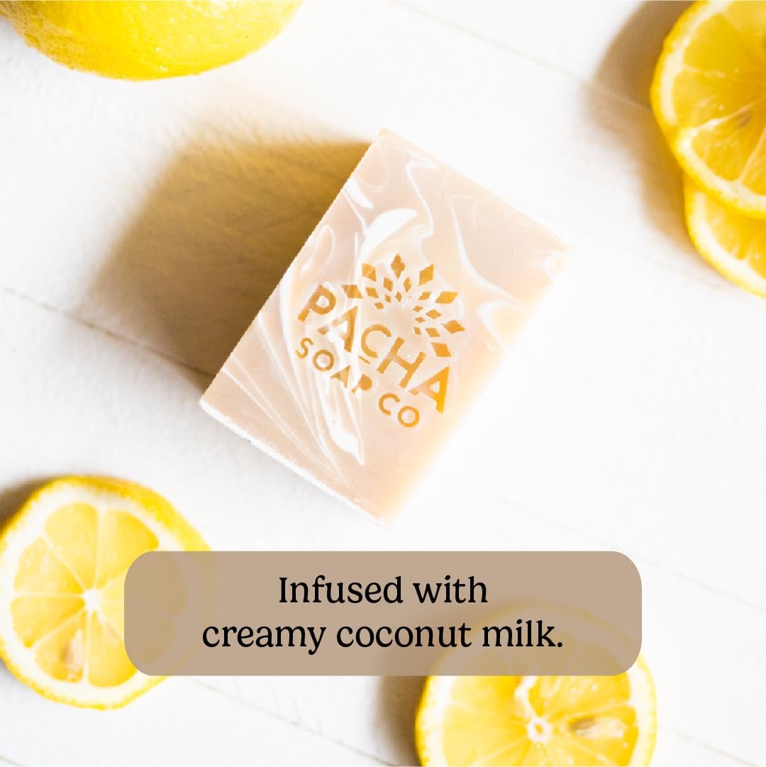 Pacha Soap Co. Bar Soap, Coconut Lemon, 5-Pack (4 oz ea) - Premium, Handcrafted, Hydrating, Natural Face Wash, Hand Cleanser, Body Wash, Soothing Beauty & Personal Care Pacha Soap Co