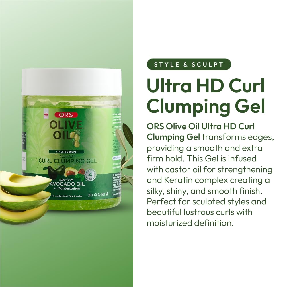 ORS Olive Oil Style & Sculpt Ultra HD Curl Clumping Gel with Avocado Oil for Moisturization 20 Ounces