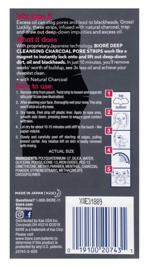 Biore Charcoal Deep Cleansing Pore Strips 6 Count (3 Pack)