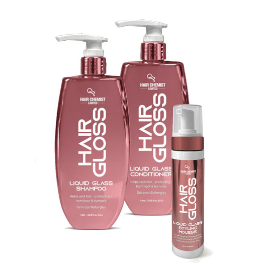 Hair Chemist Hair Gloss Liquid Glass 3-PC Volumize & Curl Set - Includes 33.8oz Shampoo, 33.8oz Conditioner & 8oz Hair Mousse Set (3-PC SET) Beauty & Personal Care Hair Chemist
