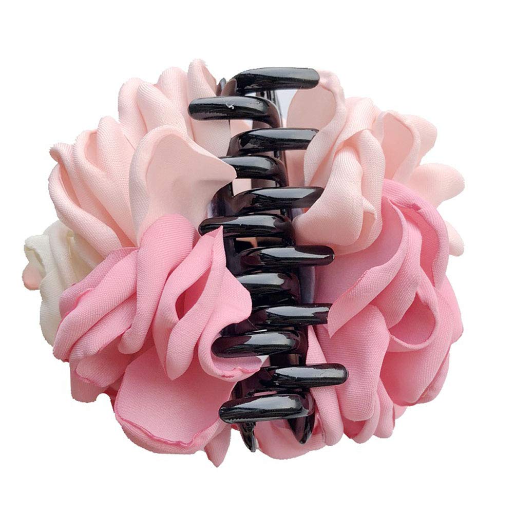 2PCS Sweet Large Rose Flower Hair Claws Beauty Ribbon Bow Hair Clips Headwear Hair Jewelry for Women Accessories (Pink + Pink blue)